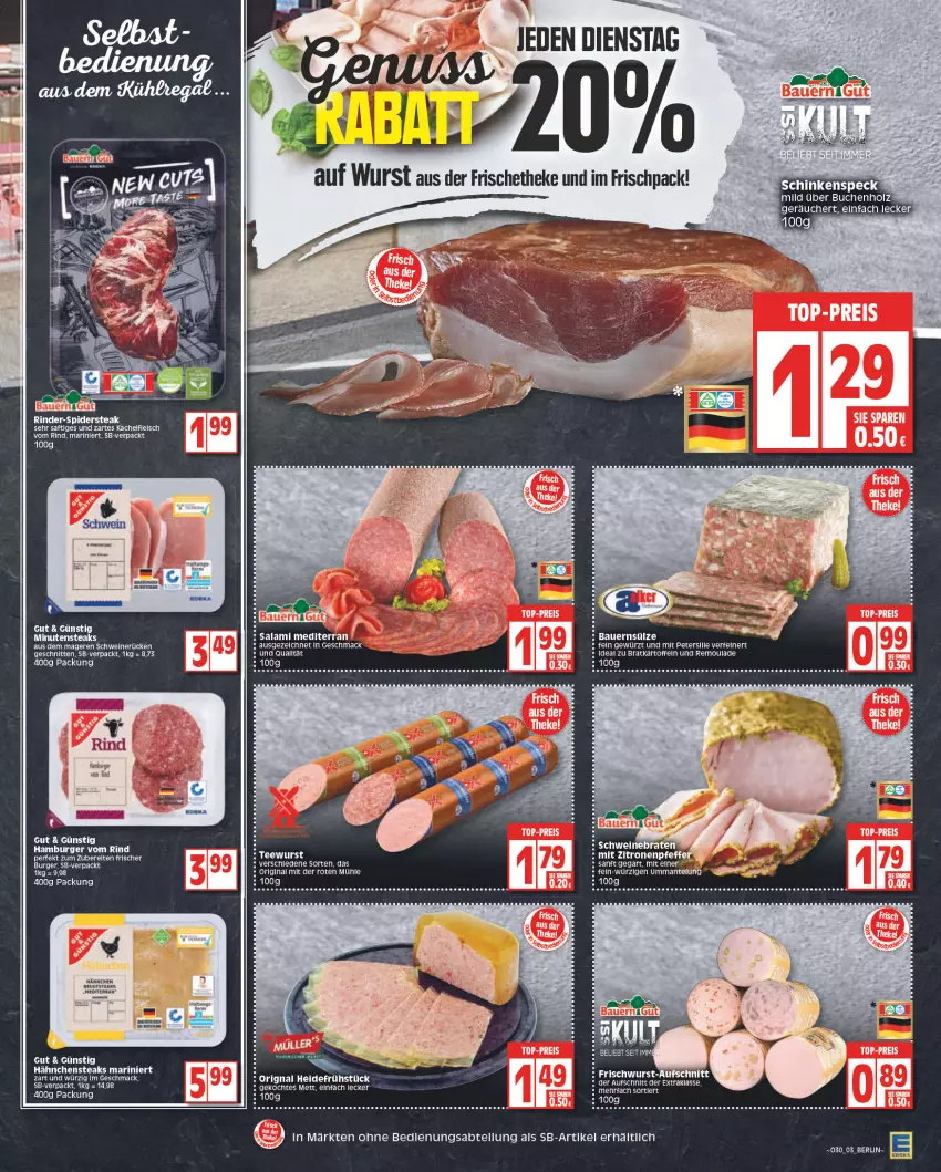 Aktueller Prospekt Edeka - Angebote der Woche - von 25.07 bis 30.07.2022 - strona 3 - produkty: auer, aufschnitt, Bau, Bauer, burger, eis, ente, fleisch, gewürz, gin, Hähnchensteak, hähnchensteaks, hamburger, heidefrühstück, kartoffel, kartoffeln, mac, mam, Mett, petersilie, remoulade, rind, rinder, saft, salami, schwein, schweine, schweinerücken, steak, steaks, tee, Ti, wein, weine, wurst