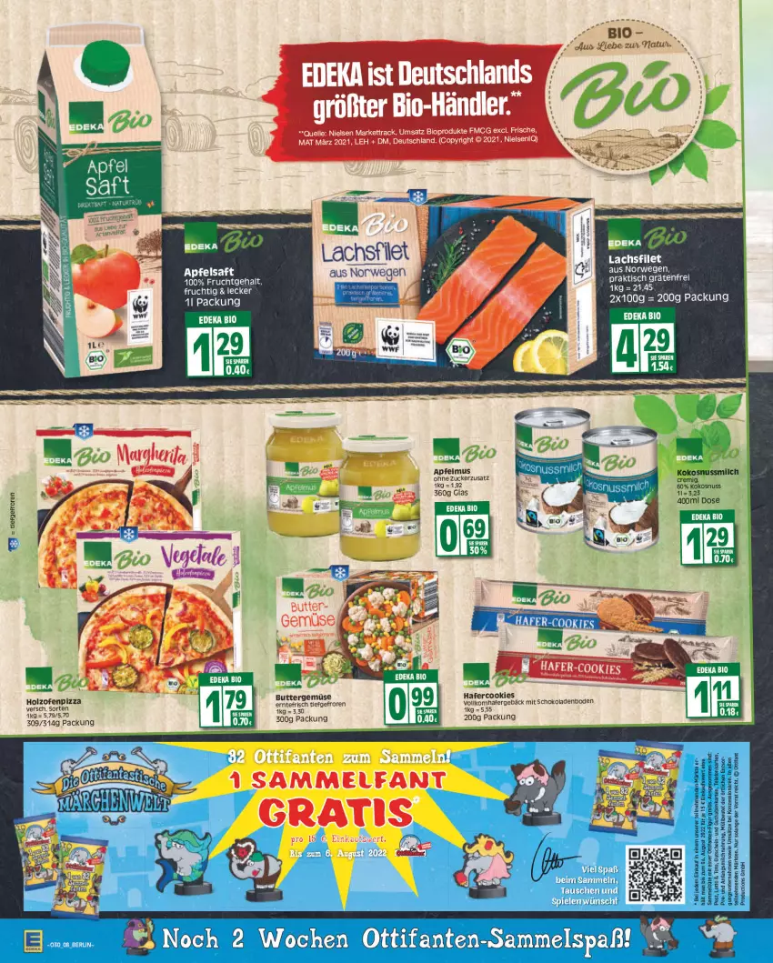 Aktueller Prospekt Edeka - Angebote der Woche - von 25.07 bis 30.07.2022 - strona 8 - produkty: apfel, apfelmus, beutel, bio, cookie, cookies, deka, edeka bio, elle, frucht, guthabenkarte, gutschein, hafer, Hafercookies, Holz, kokos, kokosnuss, Kokosnussmilch, lachs, milch, müllbeutel, natur, nuss, Ofen, pizza, rwe, schoko, schokolade, schokoladen, Spiele, telefon, Ti, tisch, Tüte, zucker