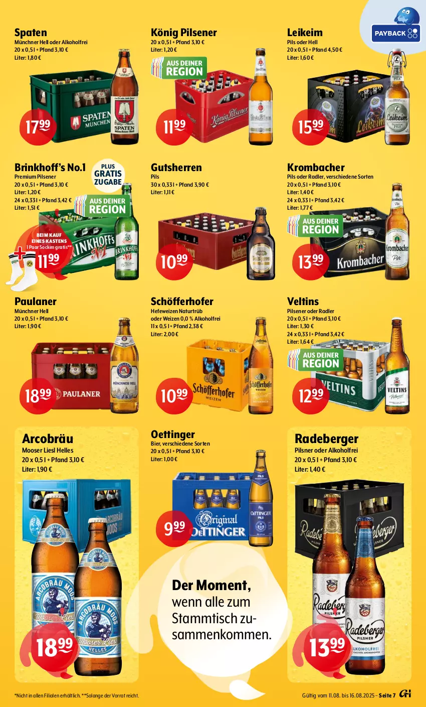 Aktueller Prospekt Getraenke Hoffmann - Prospekte - von 11.08 bis 16.08.2025 - strona 7 - produkty: alkohol, Berger, bier, elle, Hefe, hefeweizen, könig pilsener, krombache, krombacher, krombacher pils, natur, oder radler, oettinger, Paula, paulaner, pils, pilsener, pilsner, premium pils, radeberger, radeberger pilsner, radler, schöfferhofer, socken, Spaten, Ti, tisch, veltins, veltins pilsener