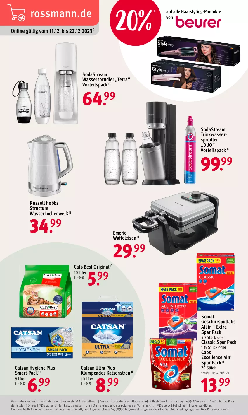 Aktueller Prospekt Rossmann - Prospekte - von 18.12 bis 22.12.2023 - strona 20 - produkty: angebot, angebote, Cap, catsan, eis, elle, geschirr, gin, Katzenstreu, Kocher, LG, ndk, reis, russell hobbs, Soda, sodastream, somat, Ti, versandkostenfrei, Waffeleisen, wasser, wasserkocher, wassersprudler, wedel, ZTE