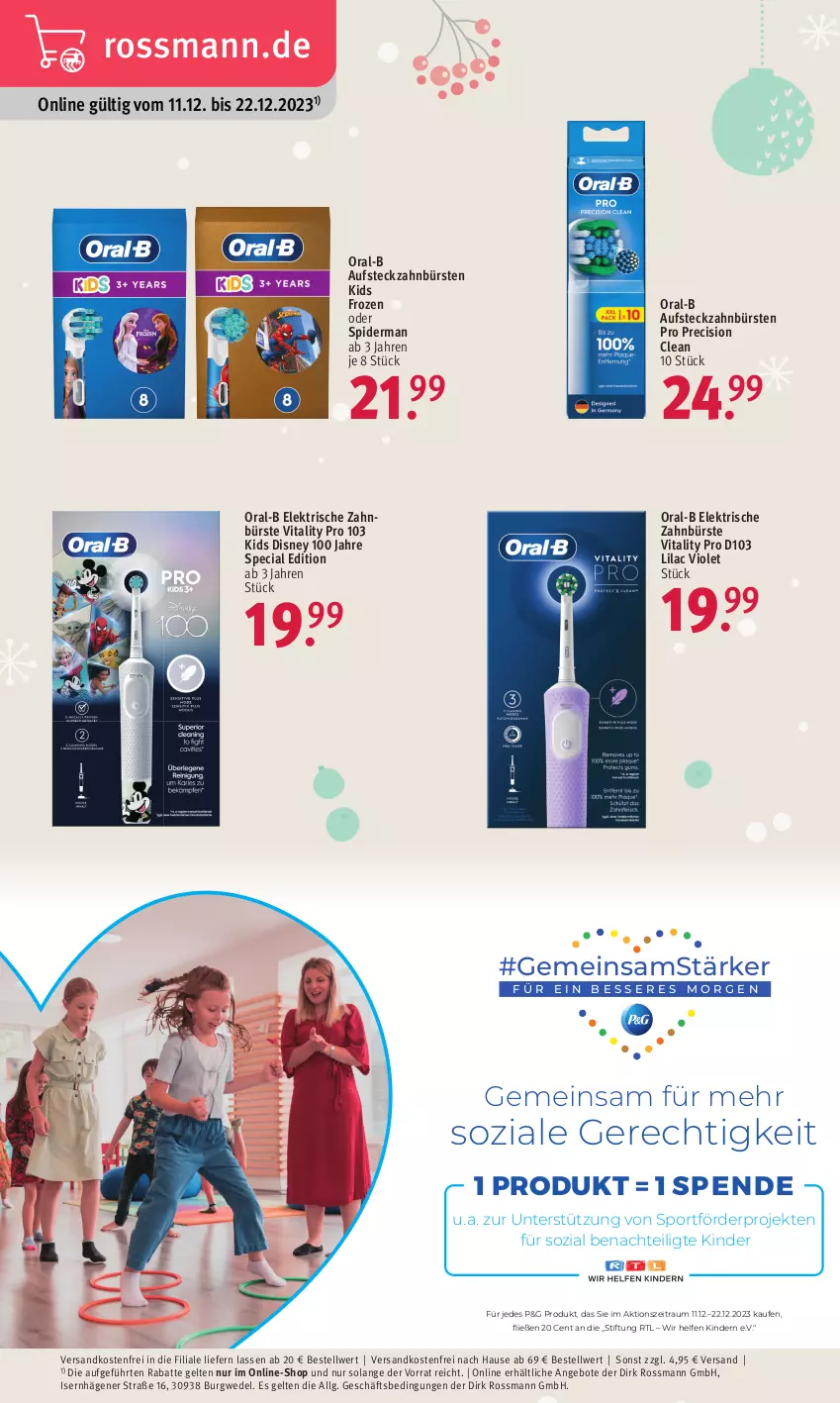 Aktueller Prospekt Rossmann - Prospekte - von 18.12 bis 22.12.2023 - strona 24 - produkty: angebot, angebote, bürste, bürsten, disney, elektrische zahnbürste, Kinder, LG, ndk, oral-b, precision clean, Sport, Ti, versandkostenfrei, vita, vitality, wedel, zahnbürste, zahnbürsten