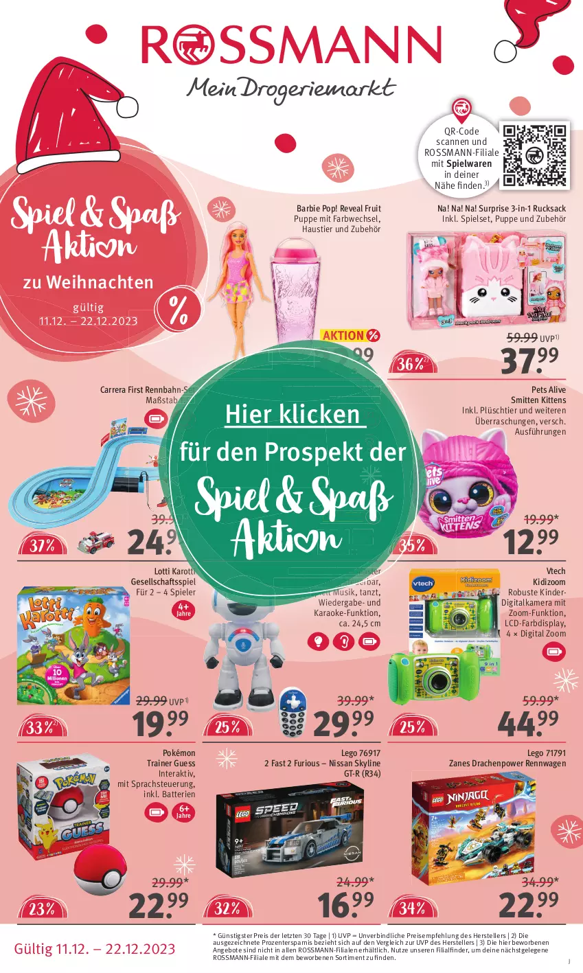 Aktueller Prospekt Rossmann - Prospekte - von 18.12 bis 22.12.2023 - strona 25 - produkty: angebot, angebote, aust, Barbie, batterie, batterien, Carrera, digitalkamera, eis, elle, ente, fernbedienung, Gesellschaftsspiel, kamera, Kinder, mit fernbedienung, nissan, Plüsch, Puppe, reis, rucksack, sac, Spiele, spielwaren, Stier, tablet, teller, Ti, weihnachten, ZTE