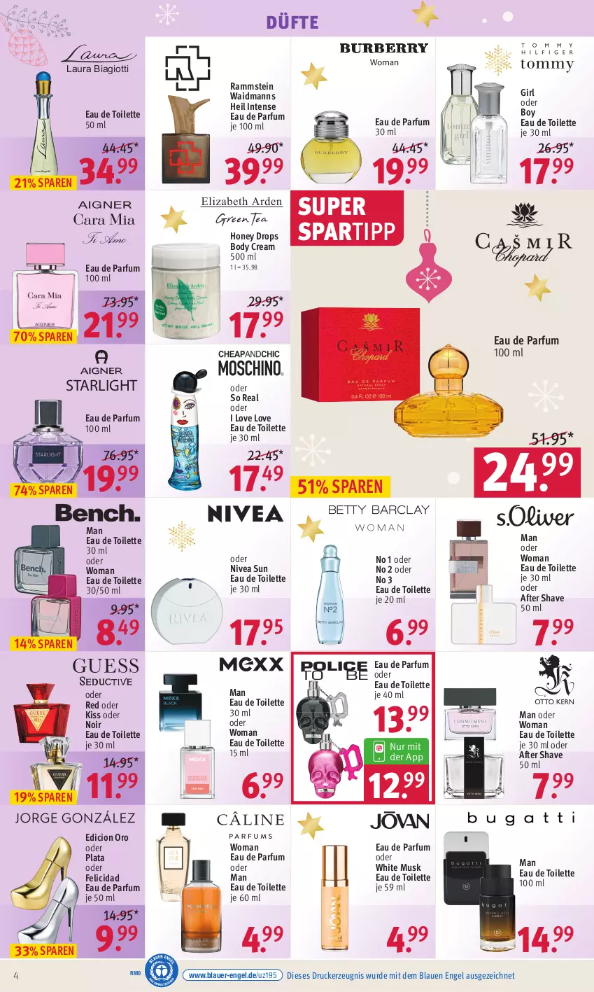 Aktueller Prospekt Rossmann - Prospekte - von 18.12 bis 22.12.2023 - strona 4 - produkty: after shave, auer, body, drucker, Eau de parfum, eau de parfum 30 ml, eau de toilette, eau de toilette 100 ml, eau de toilette 30 ml, eau de toilette 50 ml, Engel, kerze, laura biagiotti, nivea, nivea sun, parfum, spartipp, starlight, Ti