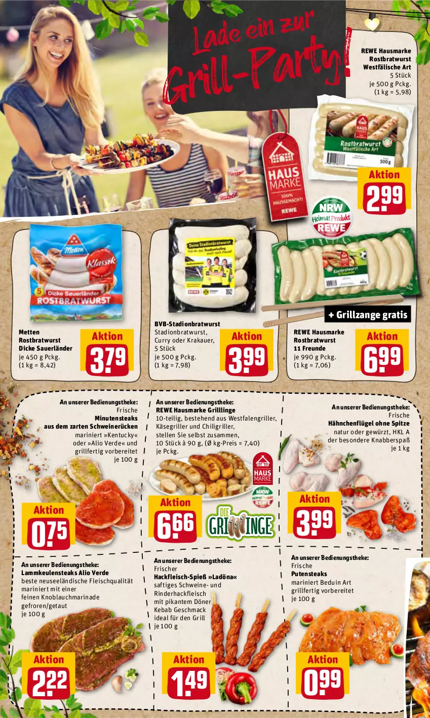 Aktueller Prospekt Rewe - Prospekte - von 23.05 bis 28.05.2022 - strona 14 - produkty: auer, bratwurst, chili, curry, eis, elle, erde, fleisch, Frische Hähnchen, gewürz, grill, grillzange, hackfleisch, hähnchenflügel, hausmarke, Käse, knoblauch, krakauer, lamm, lammkeule, mac, marinade, Mett, metten, minutensteaks, natur, pute, putensteaks, reis, rewe hausmarke, rind, rinder, rinderhackfleisch, rostbratwurst, saft, schwein, schweine, schweinerücken, steak, steaks, Ti, tuc, wein, weine, wurst