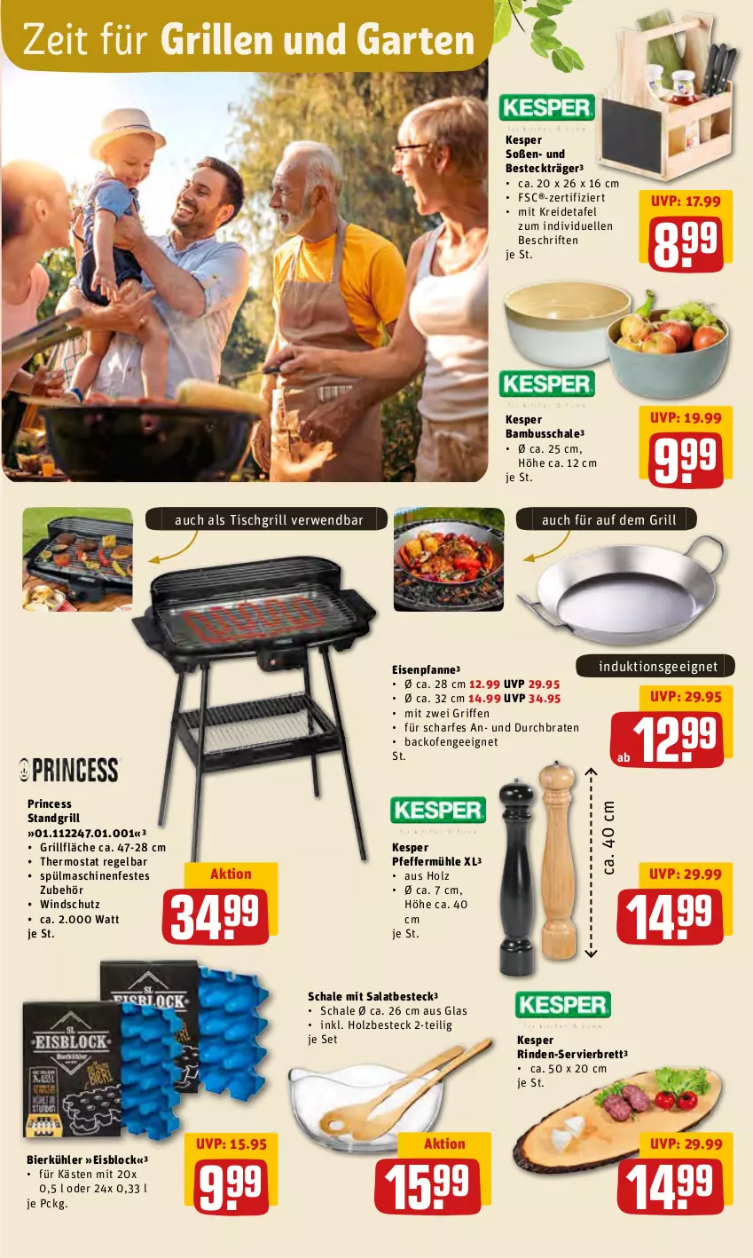 Aktueller Prospekt Rewe - Prospekte - von 23.05 bis 28.05.2022 - strona 31 - produkty: backofen, bambus, besteck, bier, braten, eis, elle, Garten, grill, grillfläche, Holz, kesper, Kreide, Ofen, pfanne, pfeffer, Pfeffermühle, rind, rwe, salat, Schal, Schale, Soße, spülmaschinen, standgrill, thermostat, Ti, tisch, tischgrill, Windschutz