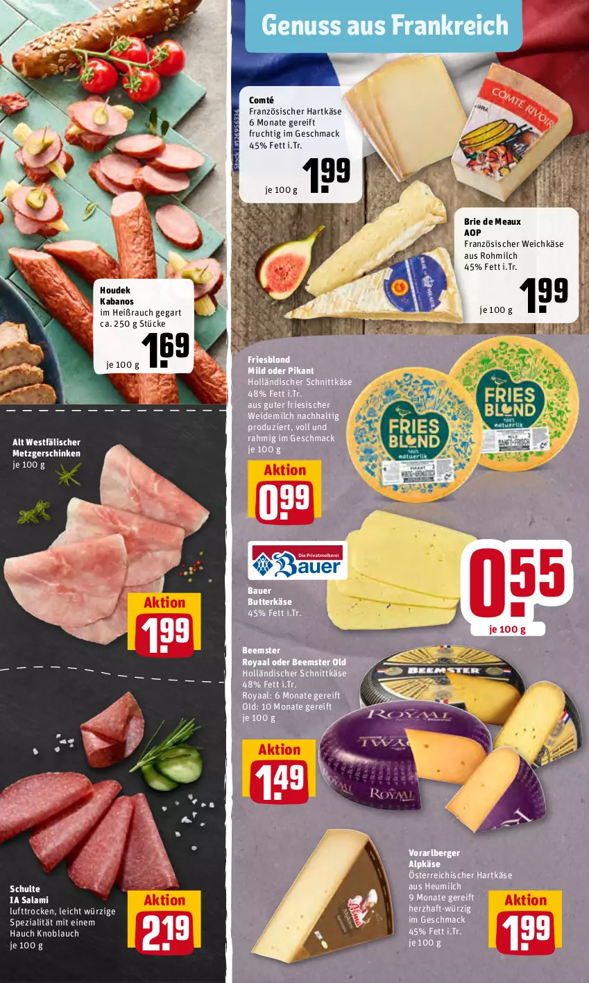 Aktueller Prospekt Rewe - Prospekte - von 23.05 bis 28.05.2022 - strona 7 - produkty: auer, Bau, Bauer, Beemster, Berger, brie, butter, butterkäse, comté, französischer weichkäse, frucht, hartkäse, Heu, heumilch, holländischer schnittkäse, houdek, kabanos, Käse, knoblauch, mac, milch, nuss, Rauch, salami, schinken, schnittkäse, Spezi, Ti, weichkäse, weidemilch