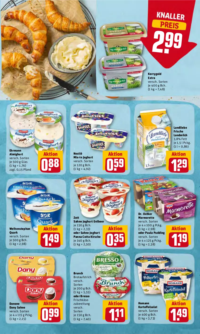 Aktueller Prospekt Rewe - Prospekte - von 23.05 bis 28.05.2022 - strona 9 - produkty: almighur, almighurt, aufstrich, bresso, brot, brotaufstrich, danone, Dany, dany sahne, Dr. Oetker, ehrmann, ehrmann almighurt, frischkäse, frischkäsezubereitung, homann, joghur, joghurt, kartoffel, kartoffelsalat, Käse, kerrygold, kerrygold extra, kirsch, kirsche, landliebe, landmilch, marmorette, milch, nestlé, panna cotta, Paula, paula pudding, pudding, quark, sahne, sahne joghurt, salat, Ti, weihenstephan, zott