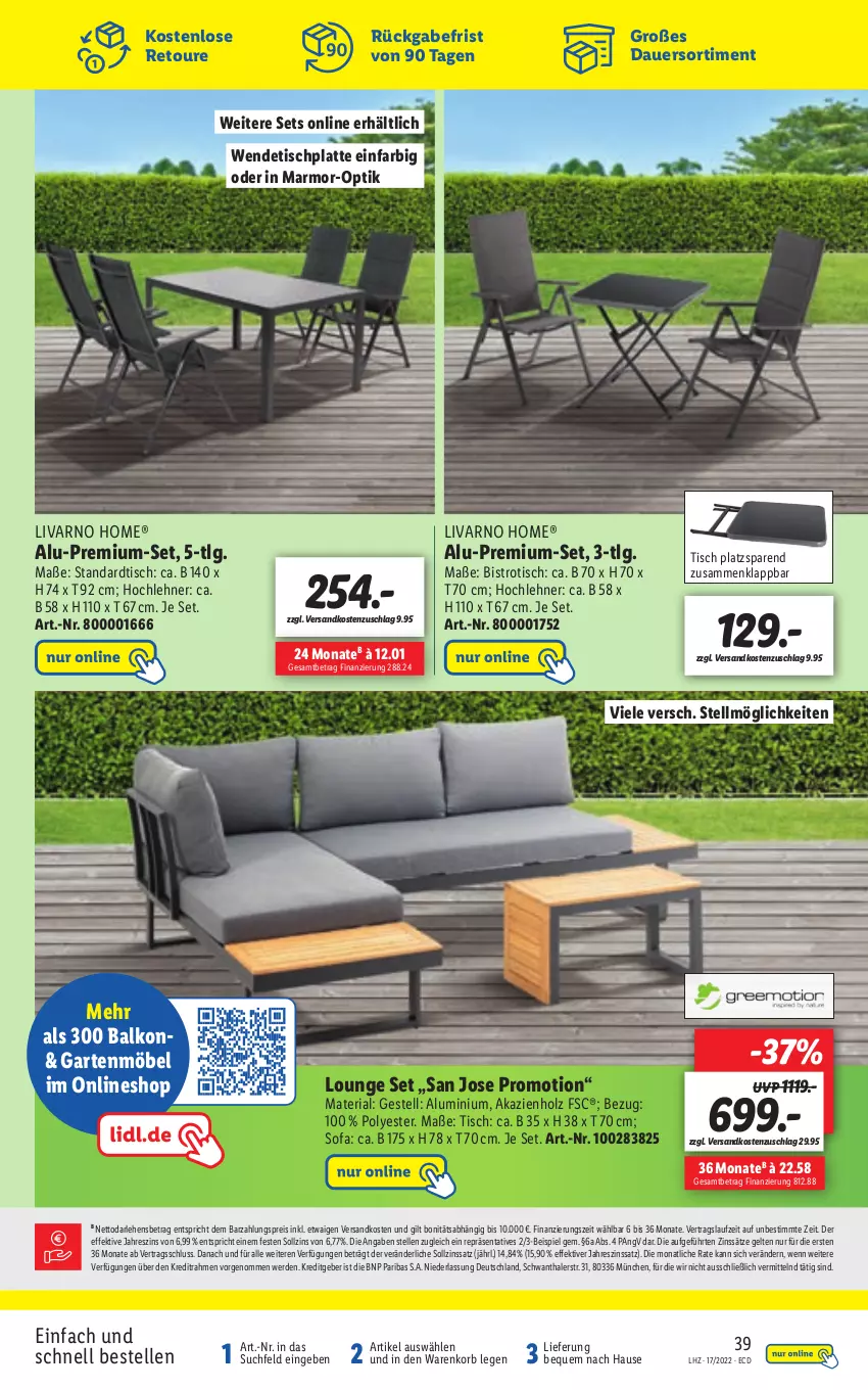 Aktueller Prospekt Lidl - Aktionsprospekt - von 25.04 bis 30.04.2022 - strona 39 - produkty: auer, Bistrotisch, eis, elle, erde, Garten, gartenmöbel, Holz, HP, korb, latte, LG, möbel, ndk, reis, Ria, Sofa, Ti, tisch, tischplatte