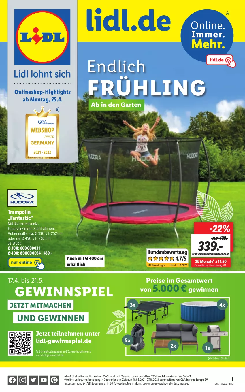 Aktueller Prospekt Lidl - Aktionsprospekt - von 25.04 bis 30.04.2022 - strona 57 - produkty: asti, eis, erde, fanta, Garten, gewinnspiel, mac, ndk, Rauch, reis, Ti, Trampolin