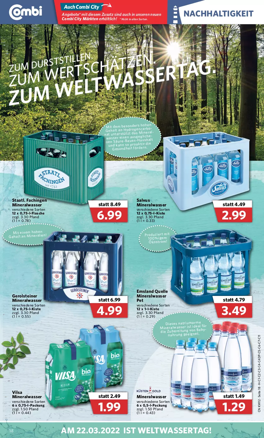 Aktueller Prospekt Combi - Prospekte - von 21.03 bis 26.03.2022 - strona 18 - produkty: Alwa, angebot, angebote, elle, flasche, gerolsteine, gerolsteiner, mineralwasser, Staatl. Fachingen, steiner, Ti, vilsa, wasser