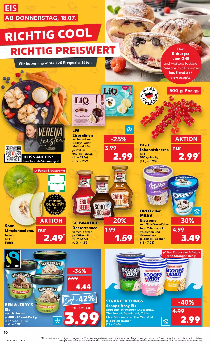 Aktueller Prospekt Kaufland - Prospekt - von 18.07 bis 24.07.2024 - strona 10 - produkty: angebot, baileys, Becher, beere, beeren, burger, cheesecake, creme, dessert, desserts, dessertsauce, eis, eiscreme, grill, johannisbeere, Johannisbeeren, keks, kekse, LG, likör, Malibu, melone, milka, mint, oreo, pralinen, reis, rezept, rezepte, saro, sauce, schoko, Schwartau, Spezi, Ti, ZTE