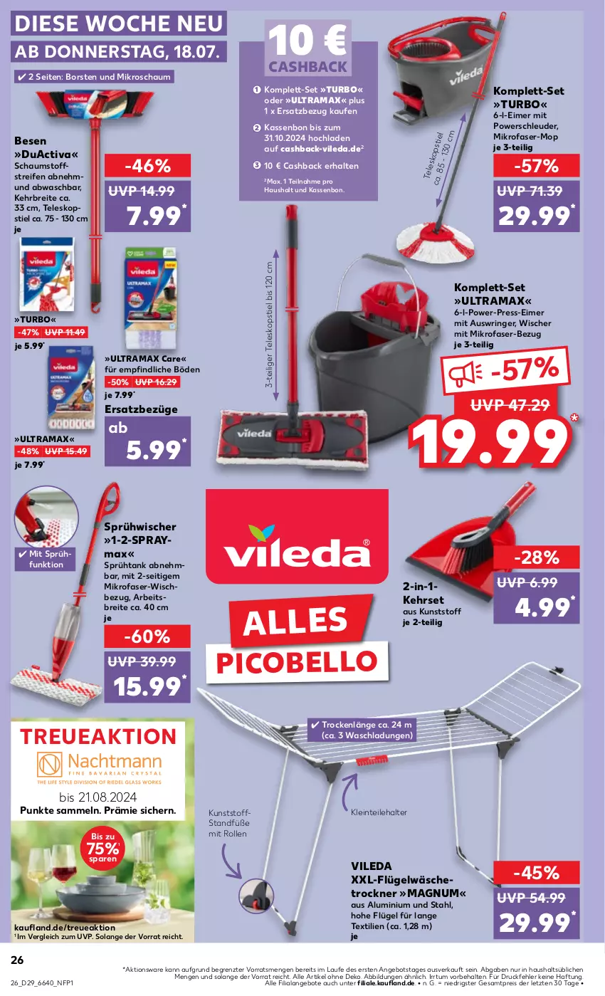 Aktueller Prospekt Kaufland - Prospekt - von 18.07 bis 24.07.2024 - strona 26 - produkty: activa, angebot, angebote, Brei, eimer, eis, magnum, mikrofaser, rama, reifen, reis, ring, Teleskop, teleskopstiel, Ti, Trockner, vileda, wäschetrockner, ZTE