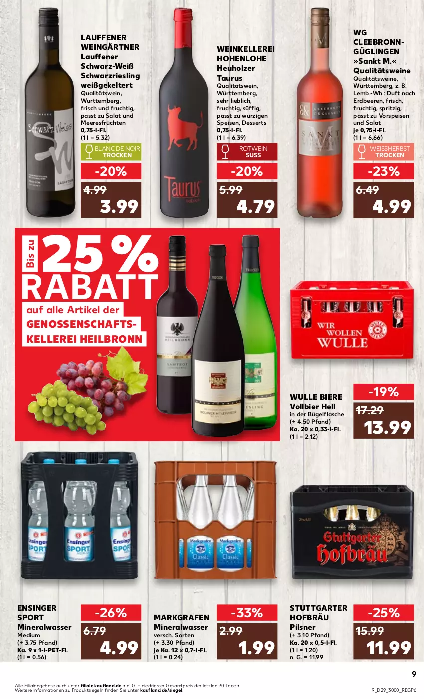 Aktueller Prospekt Kaufland - Prospekt - von 18.07 bis 24.07.2024 - strona 9 - produkty: Alwa, angebot, angebote, beere, beeren, bier, Biere, bügel, bügelflasche, dessert, desserts, eis, elle, erdbeere, erdbeeren, flasche, frucht, früchte, früchten, Heu, Holz, meeresfrüchte, mineralwasser, Mineralwasser Medium, pils, pilsner, qualitätswein, qualitätsweine, reis, riesling, rotwein, salat, schwarzriesling, Sport, Ti, vorspeise, wasser, wein, weine, ZTE