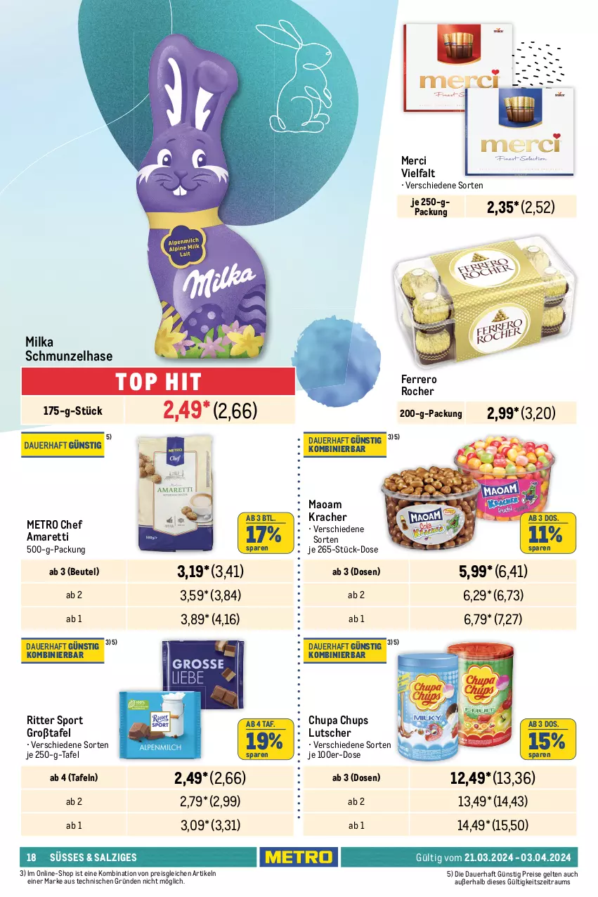 Aktueller Prospekt Metro - Food-NonFood - von 21.03 bis 03.04.2024 - strona 18 - produkty: auer, bella crema, beutel, bohne, bohnen, caffè crema, Cap, chupa, chupa chups, corny, dallmayr, dallmayr capsa, Dr. Oetker, eduscho, eis, espresso, ferrero, Ferrero Rocher, getränk, getränke, kaffee, kaffeepads, kracher, lavazza, Lutscher, maoam, melitta, merci, Metro, milka, müsli, nespresso, reis, riegel, ritter, ritter sport, röstkaffee, salz, senseo, Sport, Ti, vita, vitalis, vitalis müsli