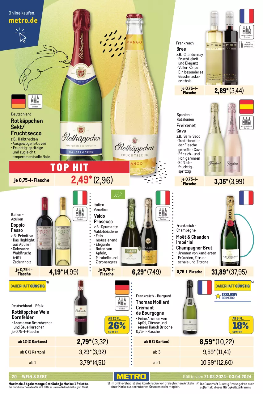 Aktueller Prospekt Metro - Food-NonFood - von 21.03 bis 03.04.2024 - strona 20 - produkty: apfel, auer, beere, beeren, bombay sapphire, bourbon, Bourgogne, bree, brombeere, brombeeren, brut, cachaça, Cava, champagne, champagner, chardonnay, doppio passo, dornfelder, ecco, eier, eierlikör, eis, elle, flasche, freixenet, frucht, früchte, früchten, fruchtsecco, getränk, getränke, Holz, honig, jim beam, kirsch, kirsche, kirschen, likör, lillet, mac, maracuja, Metro, Palette, passo, pfirsich, pircher, primitivo, prosecco, puma, reis, Ria, rotkäppchen, sapphire, sauerkirschen, Schal, Schale, sekt, spirituosen, spumante, Ti, valdo, verpoorten, wein, whisky, zitrone, zitronen