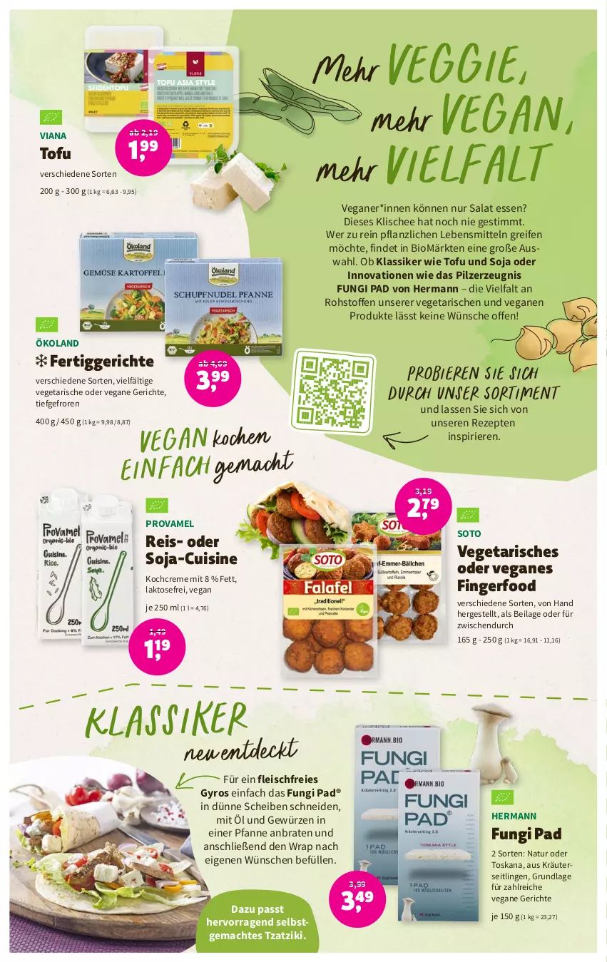 Aktueller Prospekt Denns Biomarkt - Prospekte - von 24.05 bis 06.06.2023 - strona 5 - produkty: bier, Biere, bio, braten, creme, eis, fertiggericht, fertiggerichte, fleisch, gewürz, gyros, ilag, Kochcreme, kräuter, Kräuterseitlinge, lebensmittel, mac, natur, pfanne, pilze, reifen, reis, rezept, rezepte, salat, soja, Ti, Tofu, tzatziki, Vegeta, veggie, wrap