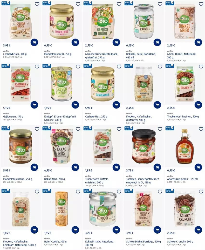 Aktueller Prospekt Dm Drogerie - Prospekte - von 12.05 bis 18.05.2022 - strona 7 - produkty: beere, beeren, bio, braun, Brühe, Cashew, cookie, Datteln, eintopf, erbsen, Gemüsebrühe, hafer, haferflocken, kakao, kokos, kokosöl, mandel, Mandelmus, natur, naturland, obst, porridge, schoko, sirup, Ti, tomate, tomaten, topf