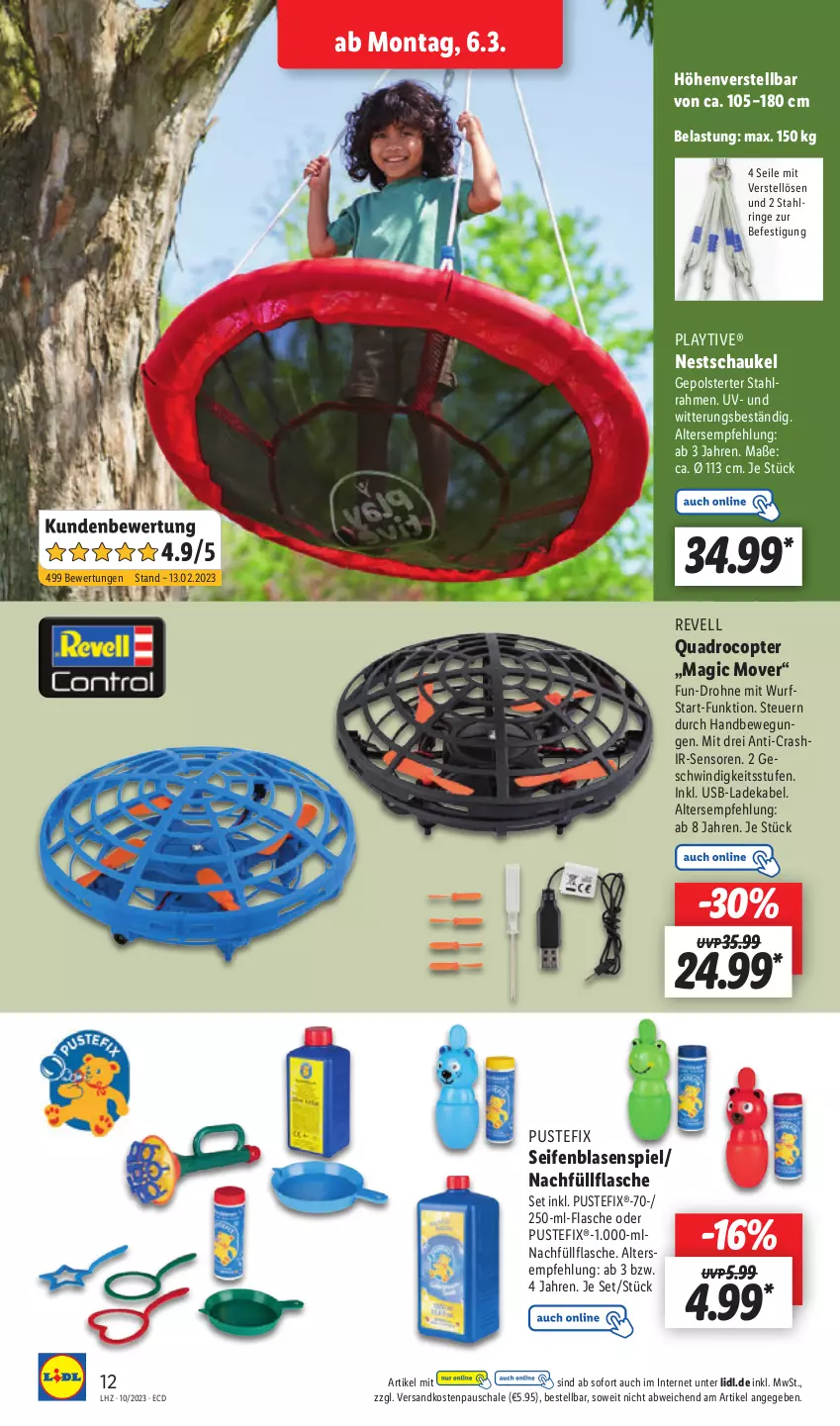 Aktueller Prospekt Lidl - Aktionsprospekt - von 06.03 bis 11.03.2023 - strona 14 - produkty: deka, Drohne, flasche, ladekabel, ndk, quad, Quadro, Quadrocopter, ring, Schal, Schale, Schaukel, Seife, Ti, usb