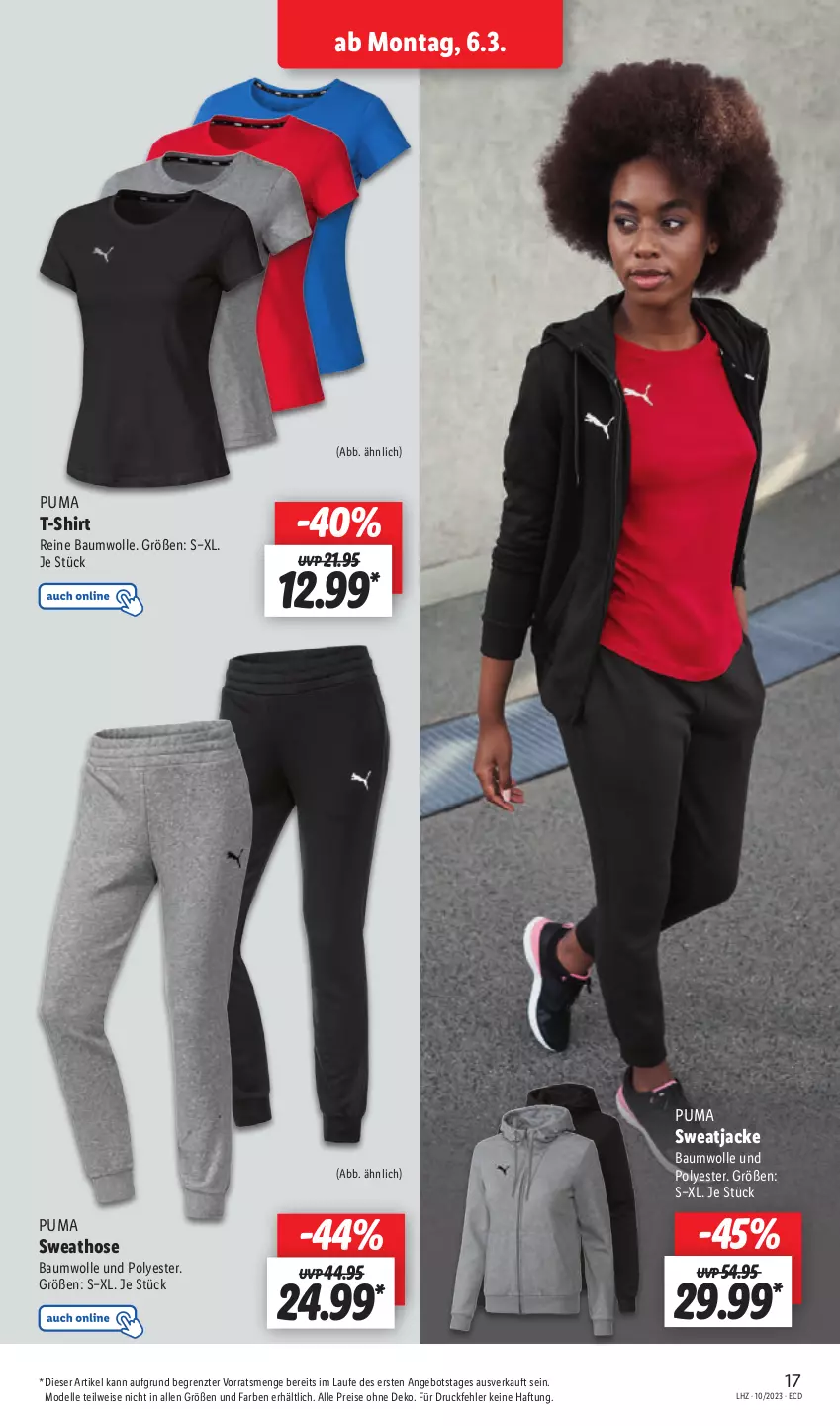 Aktueller Prospekt Lidl - Aktionsprospekt - von 06.03 bis 11.03.2023 - strona 19 - produkty: angebot, Bau, baumwolle, dell, eis, elle, hose, Jacke, Mode, puma, reine baumwolle, reis, shirt, Sweathose, sweatjacke, T-Shirt, Ti, wolle, ZTE