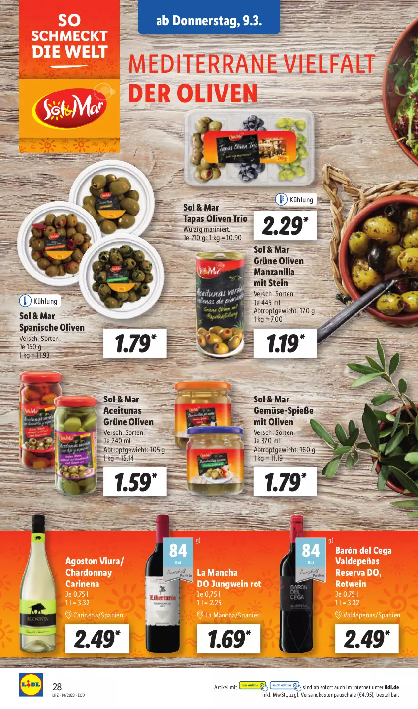 Aktueller Prospekt Lidl - Aktionsprospekt - von 06.03 bis 11.03.2023 - strona 30 - produkty: chardonnay, grüne oliven, ndk, olive, oliven, rotwein, Schal, Schale, Tapas, Ti, wein