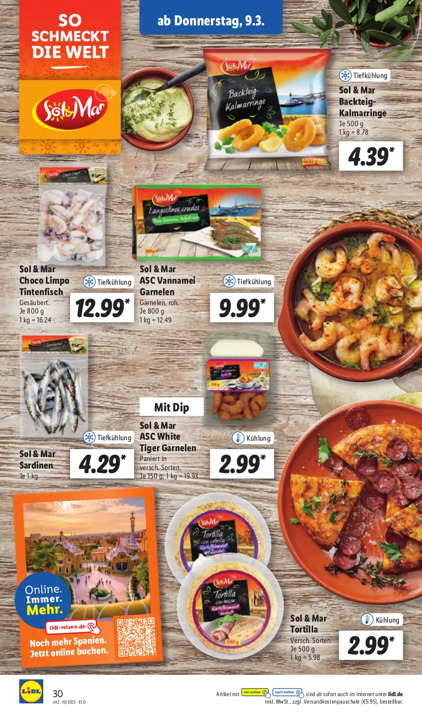 Aktueller Prospekt Lidl - Aktionsprospekt - von 06.03 bis 11.03.2023 - strona 32 - produkty: buch, dip, eis, fisch, garnelen, ndk, reis, ring, Sardinen, Schal, Schale, Ti, tortilla