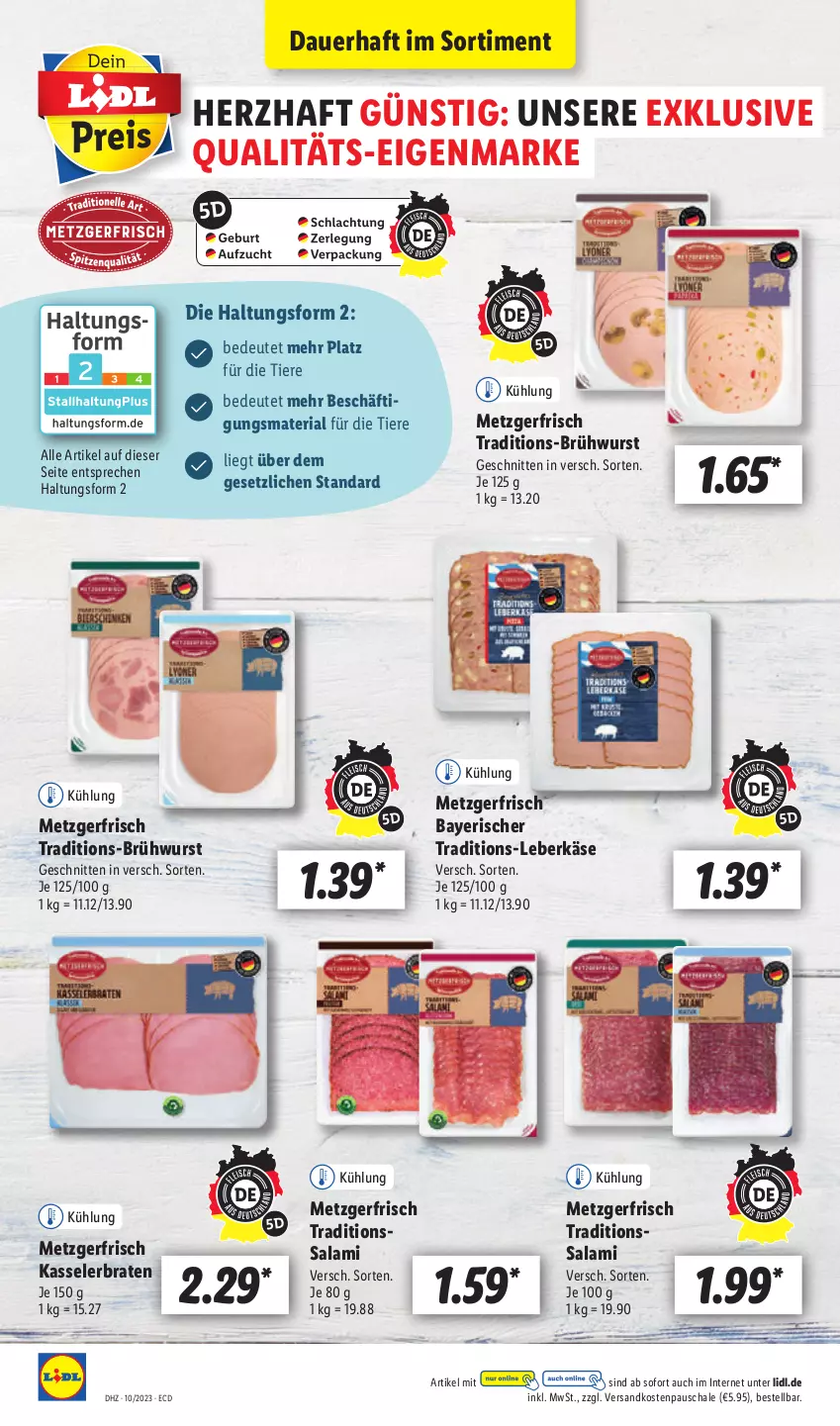 Aktueller Prospekt Lidl - Aktionsprospekt - von 06.03 bis 11.03.2023 - strona 38 - produkty: auer, braten, Brühwurst, Käse, kasseler, Kasselerbraten, leberkäs, leberkäse, ndk, Ria, salami, Schal, Schale, schnitten, Ti, Tiere, wurst