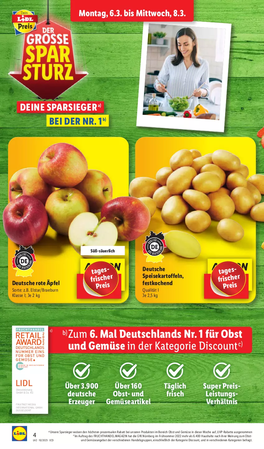 Aktueller Prospekt Lidl - Aktionsprospekt - von 06.03 bis 11.03.2023 - strona 4 - produkty: angebot, discount, eis, ente, frucht, kartoffel, kartoffeln, magazin, obst, Obst und Gemüse, reis, speisekartoffeln, Ti, und gemüse