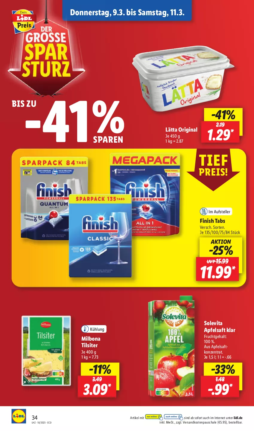 Aktueller Prospekt Lidl - Aktionsprospekt - von 06.03 bis 11.03.2023 - strona 42 - produkty: apfel, apfelsaft, Bona, eis, elle, Finish, frucht, gin, lätta, Milbona, ndk, reis, saft, Schal, Schale, teller, Ti, Tilsiter, vita