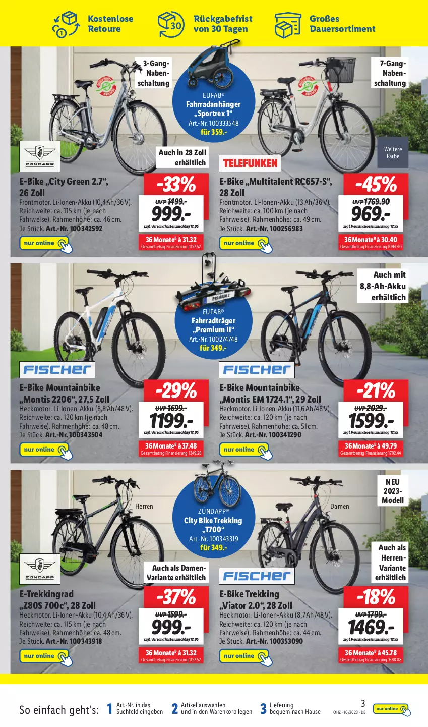 Aktueller Prospekt Lidl - Aktionsprospekt - von 06.03 bis 11.03.2023 - strona 49 - produkty: akku, Anhänger, auer, dell, E-Bike, eis, eufab, Fahrrad, korb, Mode, Mountainbike, ndk, Ria, rwe, Schal, Sport, Ti