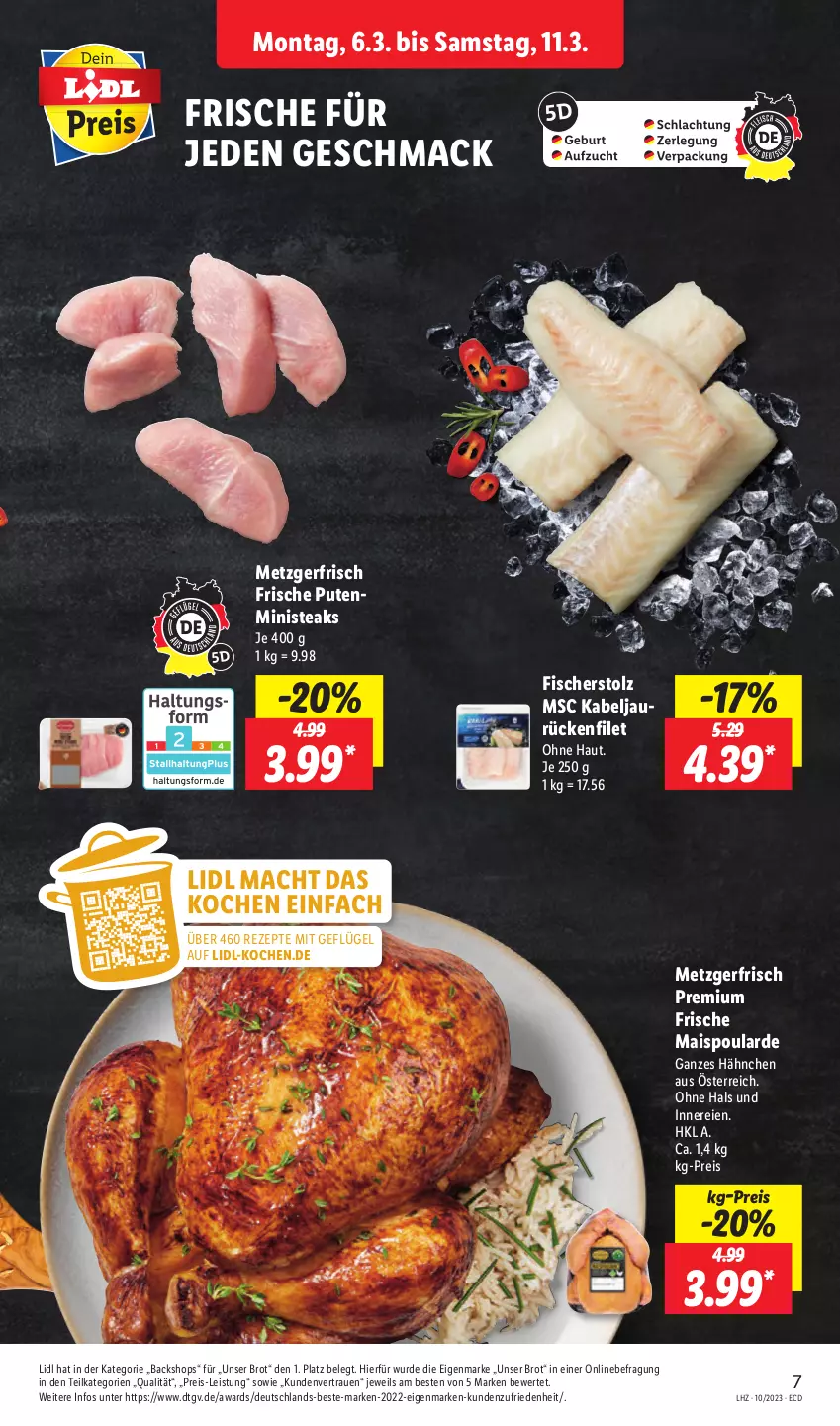 Aktueller Prospekt Lidl - Aktionsprospekt - von 06.03 bis 11.03.2023 - strona 7 - produkty: brot, eis, filet, fisch, fische, Fischer, Geflügel, mac, mais, pute, reis, rezept, rezepte, steak, steaks