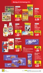 Gazetka promocyjna Lidl - Aktionsprospekt - Gazetka - ważna od 11.03 do 11.03.2023 - strona 10 - produkty: butter, buttermilch, elle, frucht, hilcona, keks, kekse, Kinder, kinder pingui, mikado, milch, Milchschnitte, milka, Müller, ndk, pingui, pizza, Schal, Schale, schoko, schokolade, Schokostäbchen, tafelschokolade, teigwaren, teller, Ti, wagner