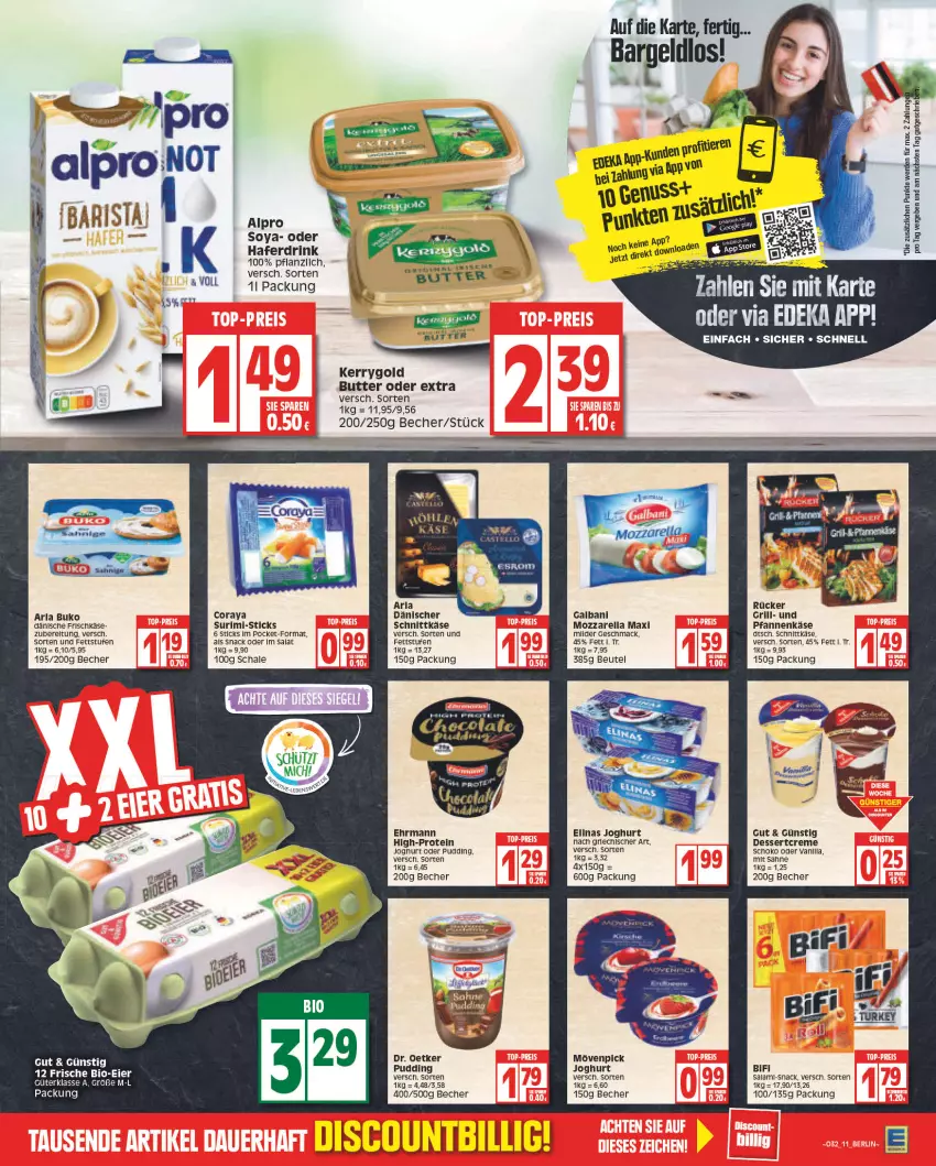 Aktueller Prospekt Edeka - Angebote der Woche - von 08.08 bis 13.08.2022 - strona 11 - produkty: alpro, arla, arla buko, Becher, beutel, bifi, Buko, butter, creme, dessert, Dr. Oetker, drink, ehrmann, elinas, elinas joghurt, erde, frischkäse, galbani, grill, hafer, Haferdrink, joghur, joghurt, Käse, kerrygold, LG, mac, mövenpick, mozzarella, pfanne, pfannen, pfannenkäse, pudding, rel, sahne, salami, salat, Schal, Schale, schnittkäse, schoko, snack, soya, Ti, und pfanne