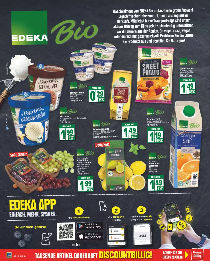 Aktueller Prospekt Edeka - Angebote der Woche - von 08.08 bis 13.08.2022 - strona 12 - produkty: agaven, auer, Bau, Bauer, Becher, bier, Biere, bio, bourbon, chips, deka, dicksaft, edeka bio, eis, ente, flasche, frucht, kartoffel, kartoffelchips, lebensmittel, LG, mac, orange, orangen, orangensaft, saft, schoko, schokolade, Sport, tee, Ti, vanille, Vegeta, Yo