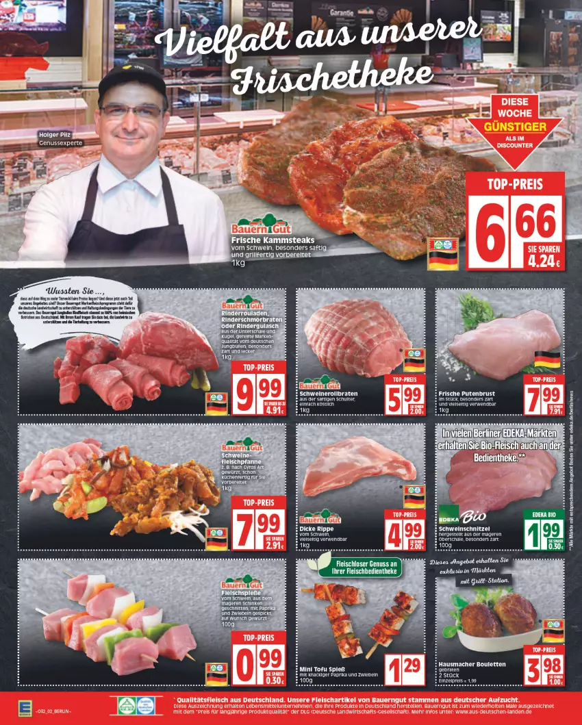 Aktueller Prospekt Edeka - Angebote der Woche - von 08.08 bis 13.08.2022 - strona 2 - produkty: angebot, auer, Bau, Bauer, bauerngut, bio, braten, deka, edeka bio, eier, eis, elle, fleisch, Hausmacher, HP, jungbullen, lebensmittel, LG, mac, nero, paprika, pute, putenbrust, reis, rind, rindfleisch, rollbraten, rwe, saft, Schal, Schale, schwein, schweine, Schweinerollbraten, steak, steaks, Ti, Tiere, Tofu, wein, weine, zwiebel, zwiebeln