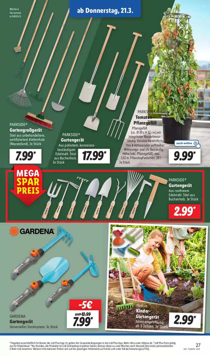 Aktueller Prospekt Lidl - Aktionsprospekt - von 18.03 bis 23.03.2024 - strona 37 - produkty: angebot, Bau, buch, coupon, edelstahl, eis, Elan, elle, gardena, Garten, Holz, Kinder, Parkside, Persona, Pflanztopf, reis, Ria, Ti, tomate, tomaten, topf, wasser