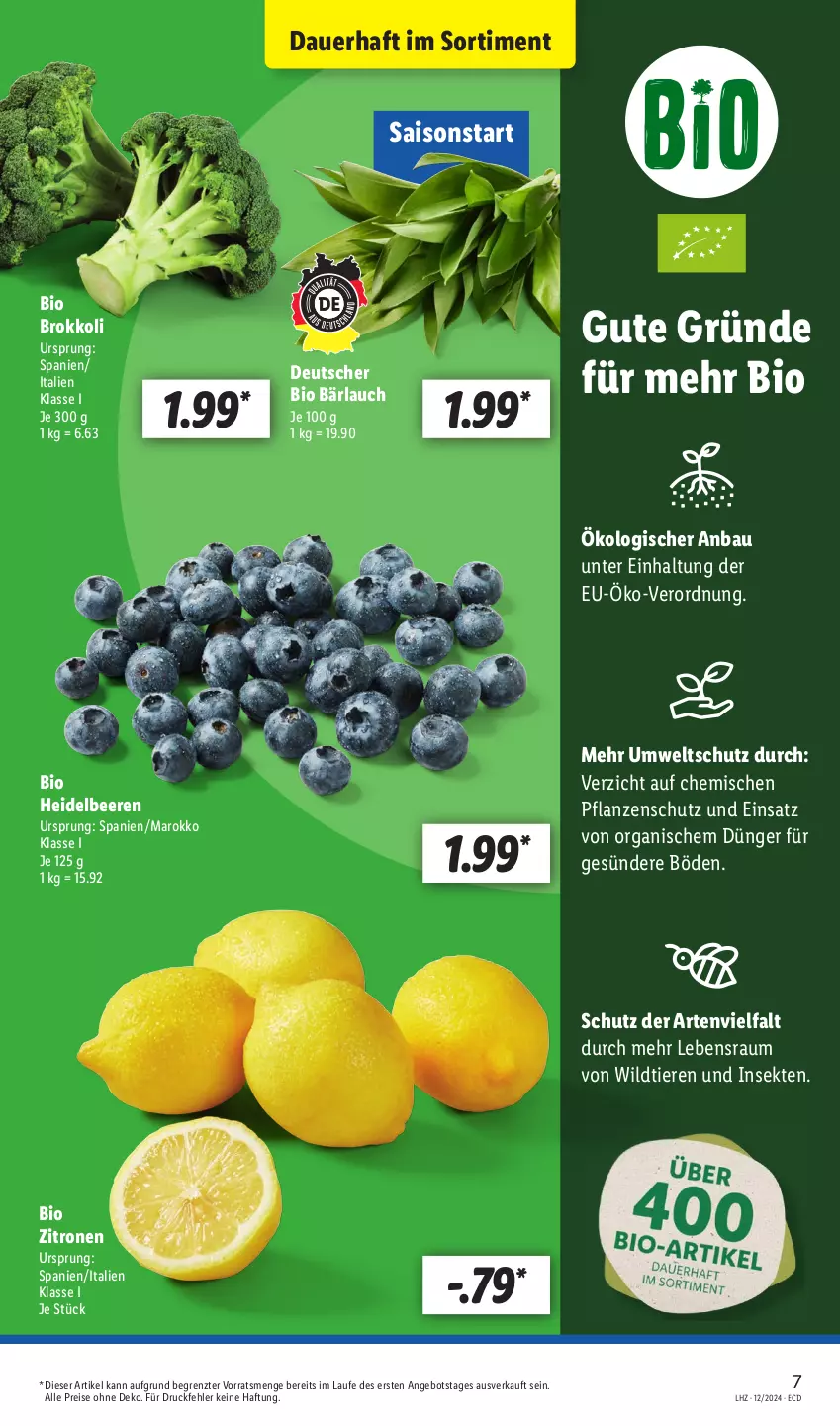 Aktueller Prospekt Lidl - Aktionsprospekt - von 18.03 bis 23.03.2024 - strona 7 - produkty: angebot, auer, Bau, beere, beeren, bio, brokkoli, dünger, eis, heidelbeere, heidelbeeren, pflanze, pflanzen, reis, sekt, Ti, Tiere, Wild, zitrone, zitronen, ZTE