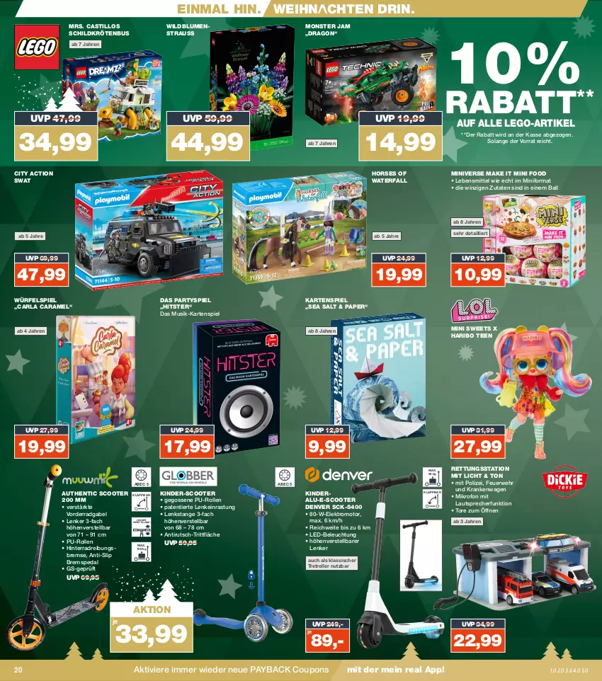 Aktueller Prospekt Real - von 18.12 bis 23.12.2023 - strona 20 - produkty: arla, asti, ball, beleuchtung, blume, blumen, caramel, coupon, coupons, Elektro, gabel, haribo, Kartenspiel, Kinder, lautsprecher, lebensmittel, led-beleuchtung, monster, payback, Roller, rwe, scooter, slip, tee, Ti, weihnachten, Wild, würfel