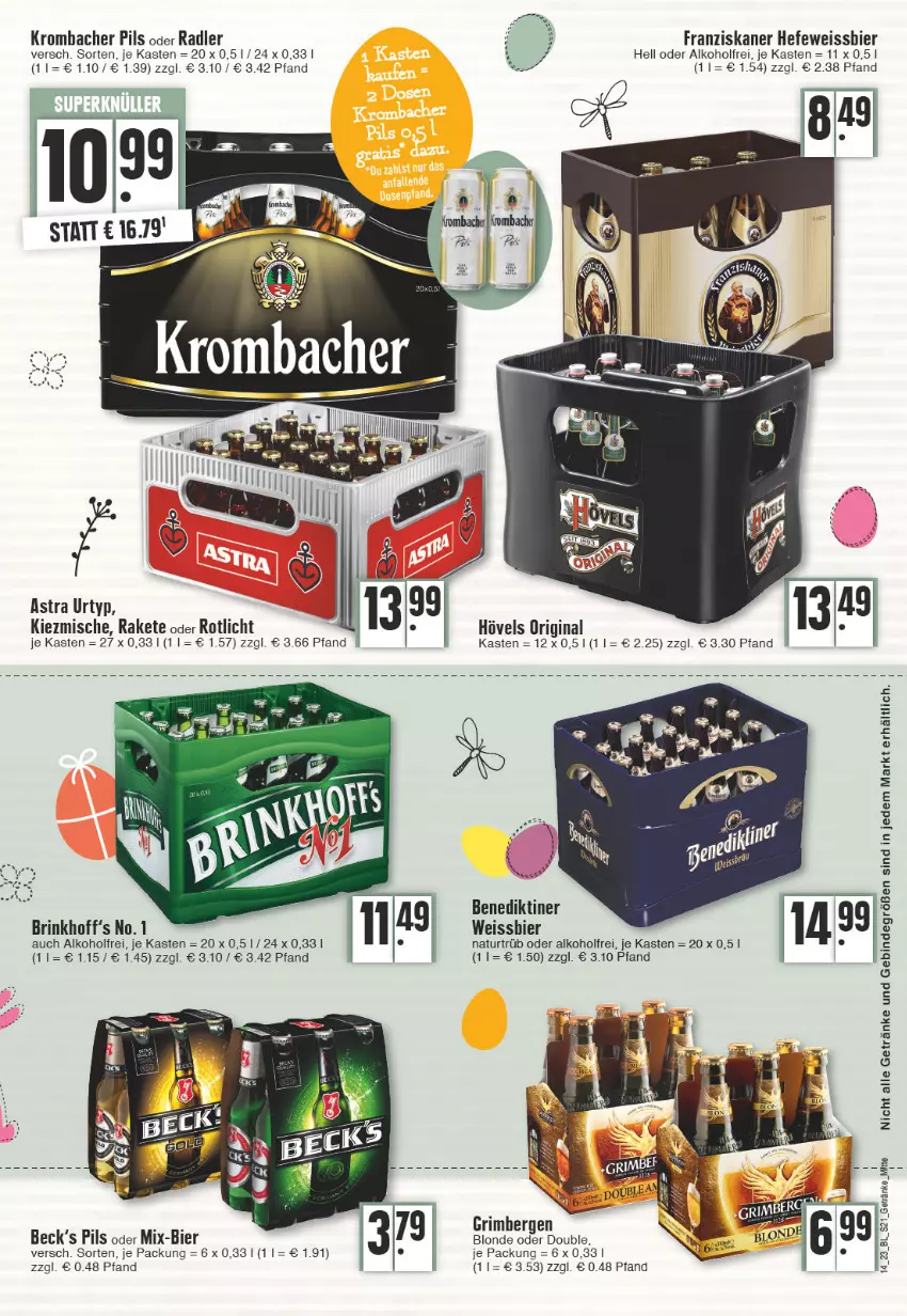 Aktueller Prospekt E Center - Angebote der Woche - von 03.04 bis 08.04.2023 - strona 21 - produkty: alkohol, Astra, Benediktiner, bier, eis, franziskaner, getränk, getränke, gin, Hefe, krombache, krombacher, krombacher pils, natur, oder radler, pils, radler, Ti, urtyp, weissbier