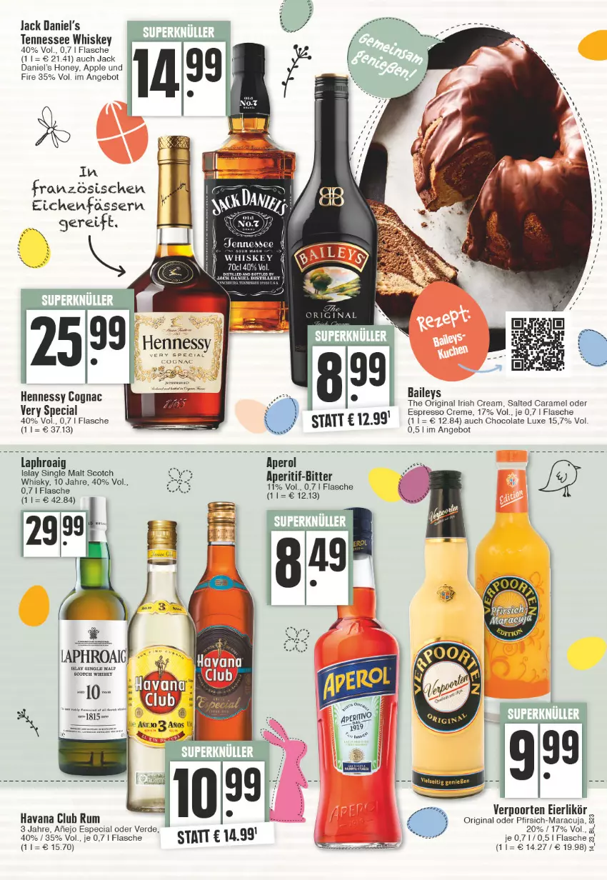 Aktueller Prospekt E Center - Angebote der Woche - von 03.04 bis 08.04.2023 - strona 23 - produkty: angebot, aperitif, aperol, Apple, baileys, caramel, Cognac, cola, creme, eier, eierlikör, erde, espresso, flasche, gin, Havana Club, irish cream, islay single malt, jack daniel, Jack Daniel’s, laphroaig, likör, maracuja, pfirsich, rum, scotch, scotch whisky, single malt, tennessee whiskey, Ti, verpoorten, whiskey, whisky