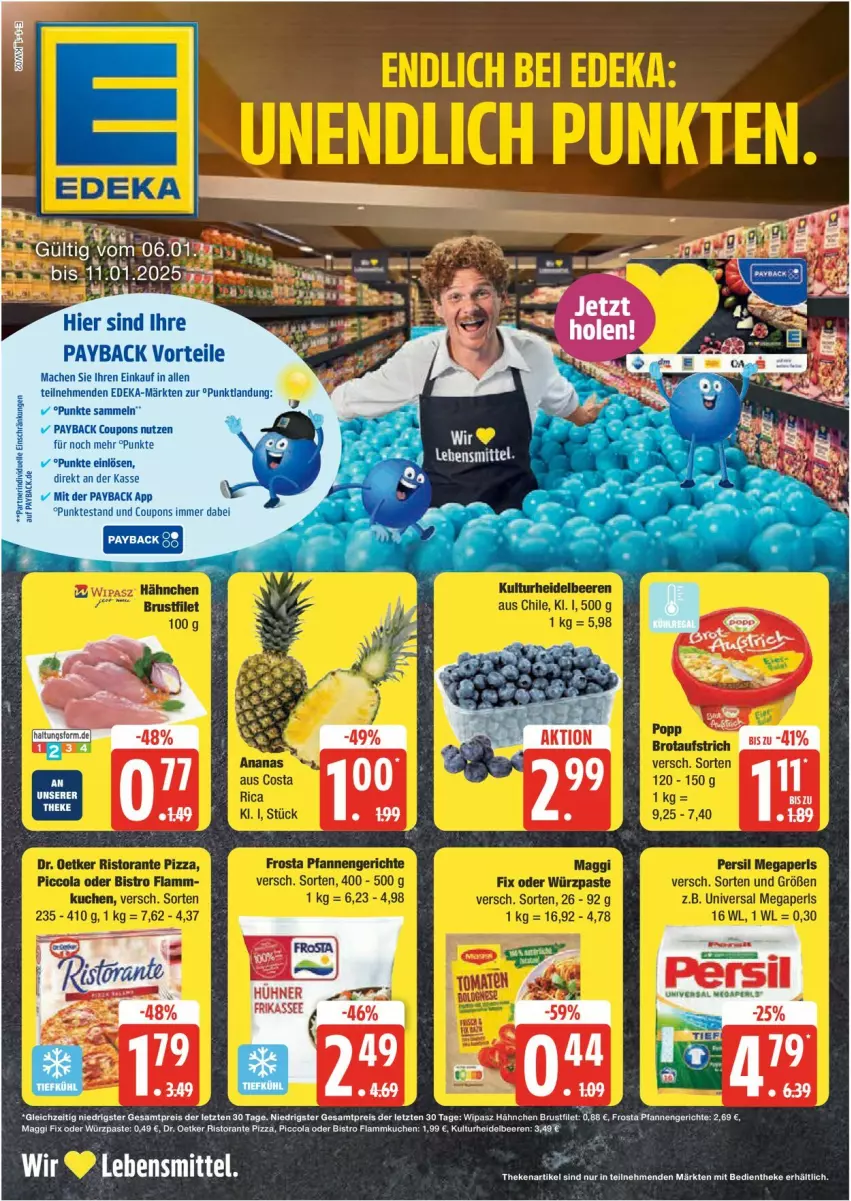 Aktueller Prospekt Edeka - Prospekte - von 06.01 bis 11.01.2025 - strona 1 - produkty: beere, beeren, brustfilet, cola, Dr. Oetker, eier, eis, filet, flammkuchen, frosta, heidelbeere, heidelbeeren, kuchen, lamm, lebensmittel, maggi, maggi fix, pfanne, pfannen, pizza, reis, ristorante, ristorante pizza, Ti, ZTE