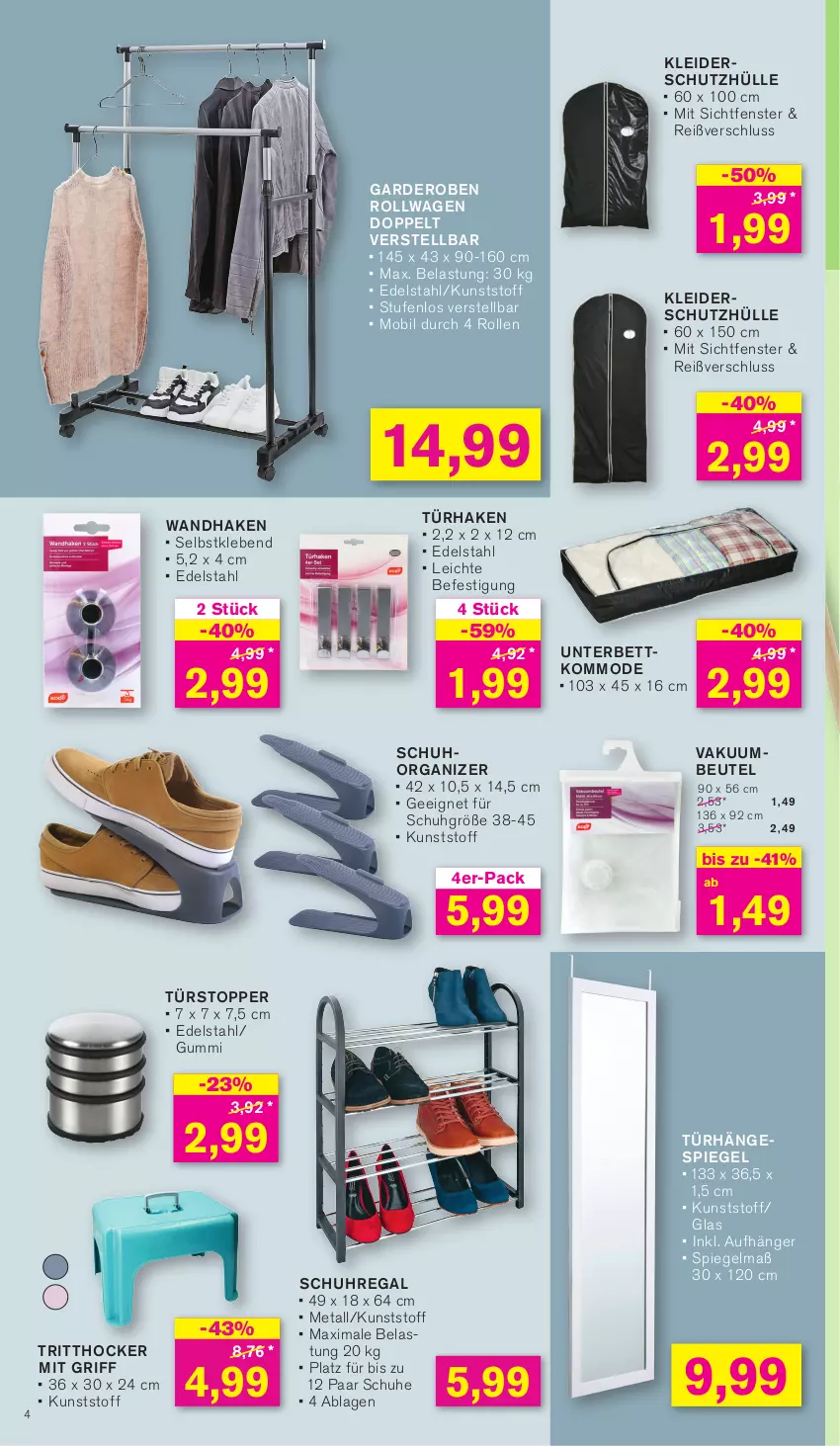 Aktueller Prospekt Kodi - Prospekte - von 03.06 bis 09.06.2024 - strona 4 - produkty: bett, beutel, edelstahl, fenster, Garderobe, hocker, kleid, kleider, kommode, Mode, paar schuhe, regal, schuhe, schuhregal, schutzhülle, spiegel, Ti, topper, türstopper, uhr, Vakuumbeutel