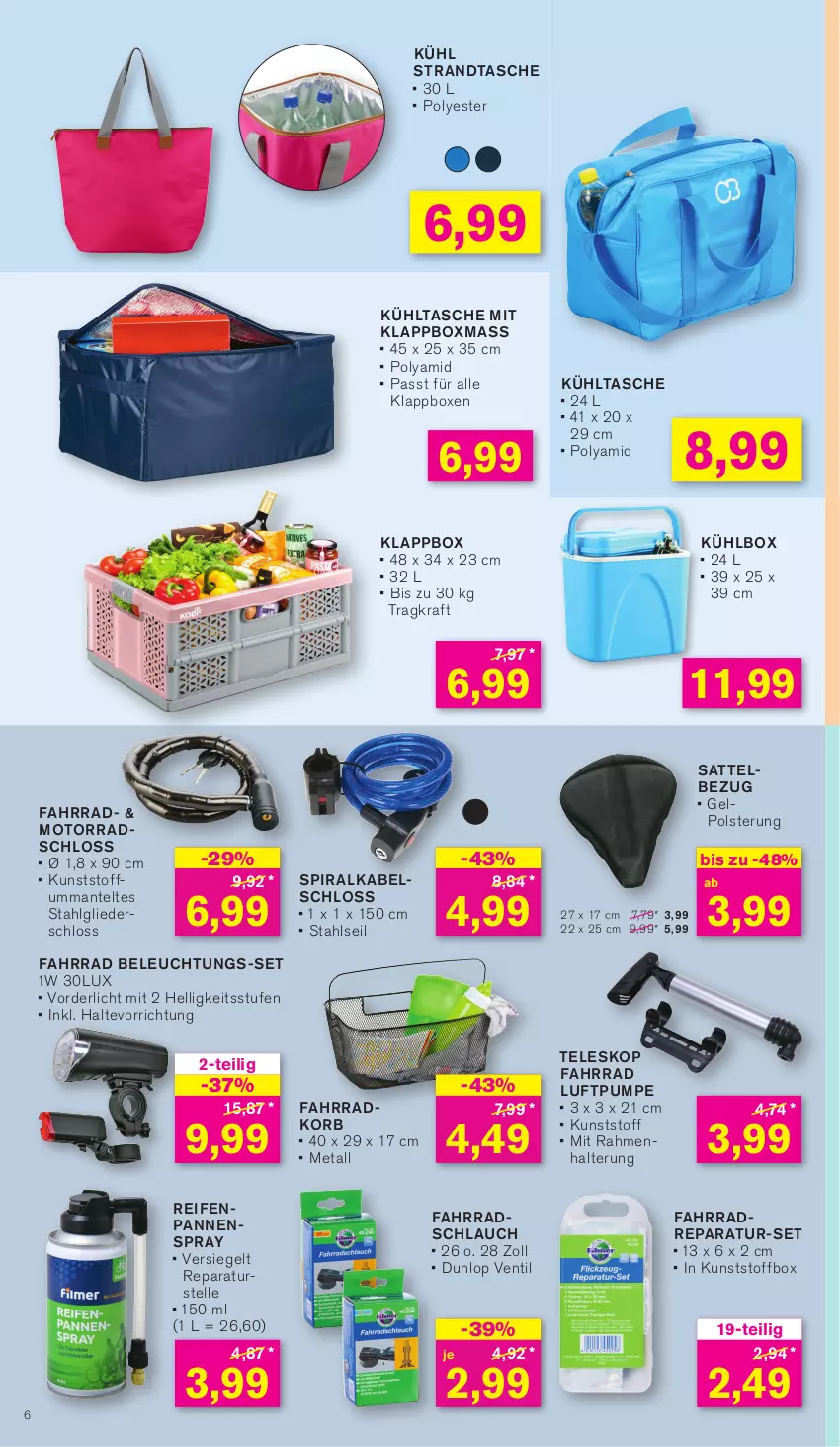 Aktueller Prospekt Kodi - Prospekte - von 03.06 bis 09.06.2024 - strona 6 - produkty: beleuchtung, dunlop, elle, Fahrrad, Klappbox, korb, kraft, kühlbox, kühltasche, LG, Mantel, reifen, sattel, schlauch, strandtasche, Tasche, Teleskop, Ti, xmas