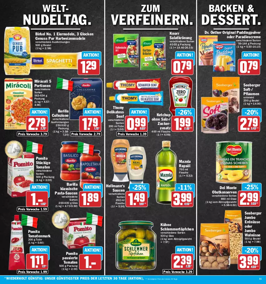 Aktueller Prospekt Aez - Prospekte - von 23.10 bis 28.10.2023 - strona 11 - produkty: barilla, Berger, beutel, birkel, creme, delikatess senf, dessert, Dr. Oetker, eier, eiernudeln, eis, erdnüsse, flasche, gin, hartweizen, jumbo, ketchup, knorr, Konserven, Kühne, mazola, Mirácoli, monte, nudel, nudeln, nuss, obst, pasta, pasta-sauce, pflaume, pflaumen, pomito, pudding, rapsöl, reis, salat, salatkrönung, salz, sauce, saucen, schlemmertöpfchen, seeberger, senf, thomy, Ti, tomate, tomaten, tomatenmark, Töpfchen, ZTE, zucker