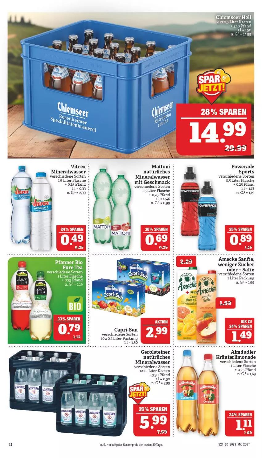 Aktueller Prospekt Marktkauf - Prospekt - von 14.05 bis 20.05.2023 - strona 24 - produkty: almdudler, Alwa, amecke, bio, Cap, capri-sun, eis, flasche, gerolsteine, gerolsteiner, kräuter, limo, limonade, mac, mineralwasser, pfanne, Pfanner, reis, säfte, Sport, steiner, vitrex, wasser, ZTE, zucker