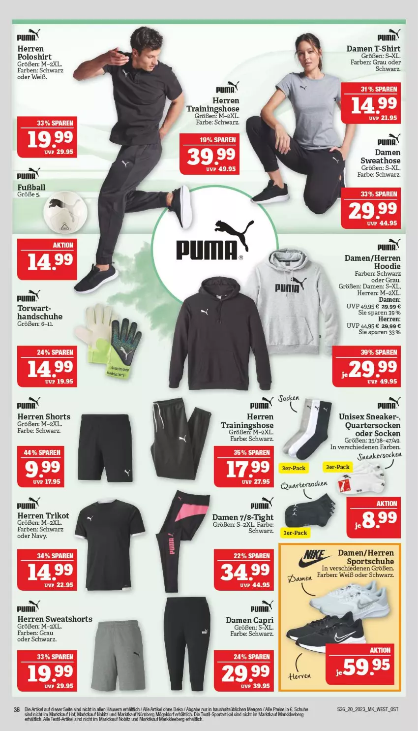 Aktueller Prospekt Marktkauf - Prospekt - von 14.05 bis 20.05.2023 - strona 36 - produkty: ball, Cap, damen t-shirt, eis, Fußball, handschuhe, hose, poloshirt, puma, reis, schuhe, shirt, shorts, sneaker, sneakersocken, socken, Sport, sportschuhe, Sweathose, sweatshorts, T-Shirt, Ti, Trainingshose, Trikot