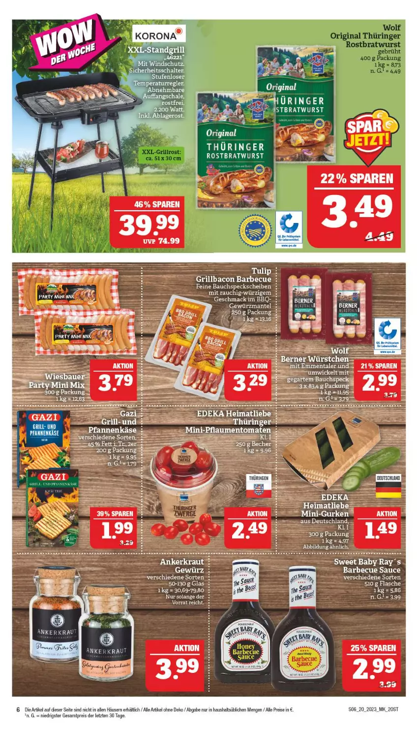 Aktueller Prospekt Marktkauf - Prospekt - von 14.05 bis 20.05.2023 - strona 6 - produkty: bacon, barbecue, Bau, bratwurst, deka, eis, emmentaler, flasche, gewürz, grill, Käse, mac, Mantel, pfanne, pfannen, pfannenkäse, Rauch, reis, ring, rostbratwurst, rwe, sauce, Schal, Speck, tee, thüringer rostbratwurst, Ti, tulip, Windschutz, wurst, ZTE