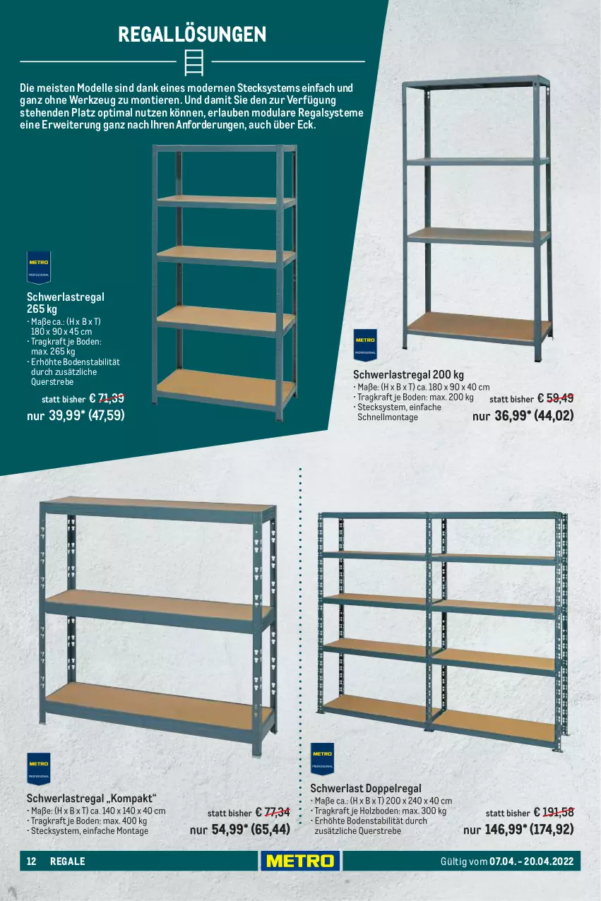 Aktueller Prospekt Metro - Transport & Lagern Spezial - von 07.04 bis 20.04.2022 - strona 12 - produkty: dell, eis, elle, Holz, kraft, Mode, regal, rwe, schwerlastregal, Ti, Tiere, werkzeug