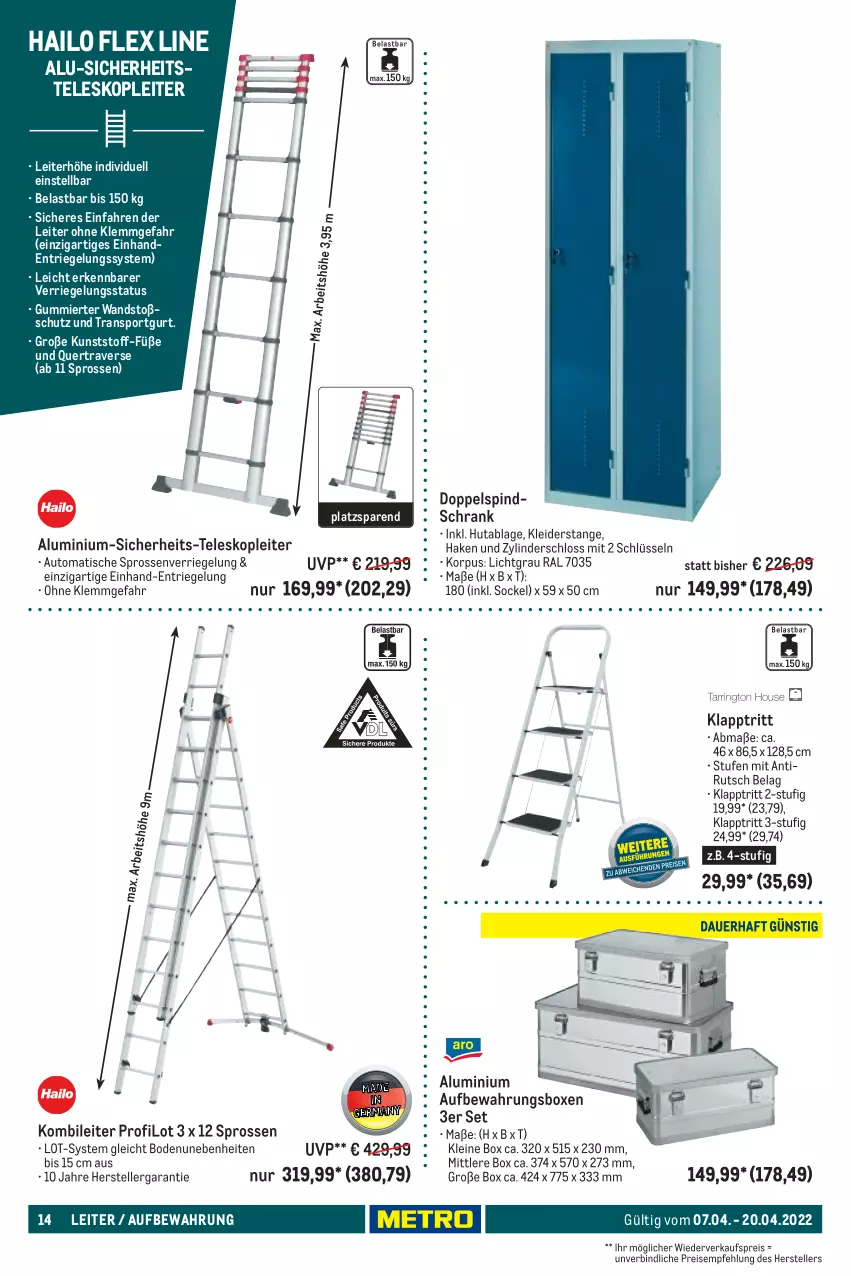 Aktueller Prospekt Metro - Transport & Lagern Spezial - von 07.04 bis 20.04.2022 - strona 14 - produkty: aufbewahrungsbox, auto, eis, elle, klapptritt, kleid, kleider, leine, reis, riegel, Schrank, Sport, Teleskop, teller, Ti, tisch