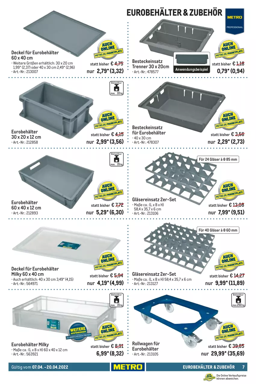 Aktueller Prospekt Metro - Transport & Lagern Spezial - von 07.04 bis 20.04.2022 - strona 7 - produkty: Behälter, besteck, bestecke, decke, Deckel, eis, Gläser, reis, Ti