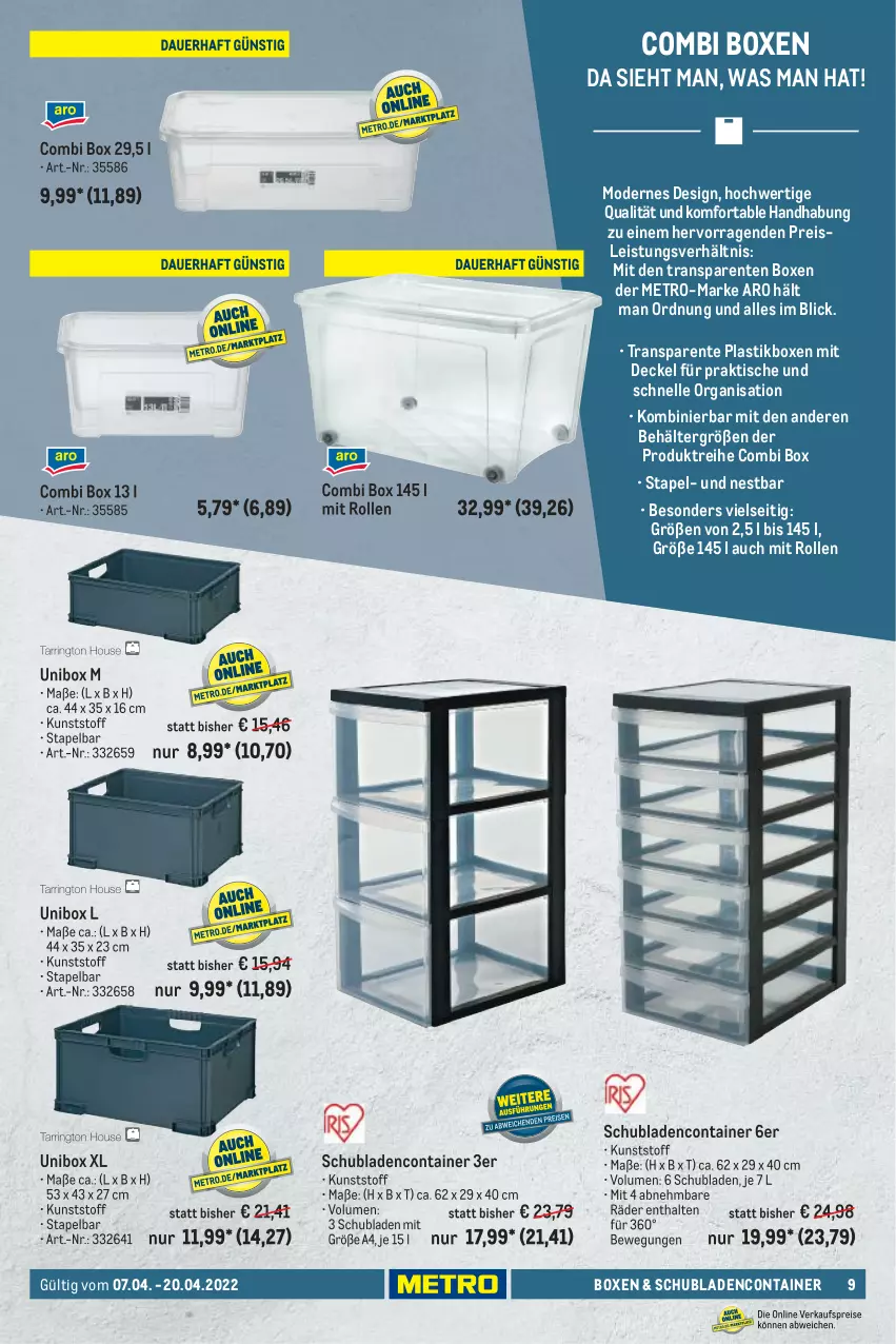 Aktueller Prospekt Metro - Transport & Lagern Spezial - von 07.04 bis 20.04.2022 - strona 9 - produkty: asti, Behälter, Container, decke, Deckel, eis, elle, ente, Metro, Mode, reis, schubladen, Ti, tisch
